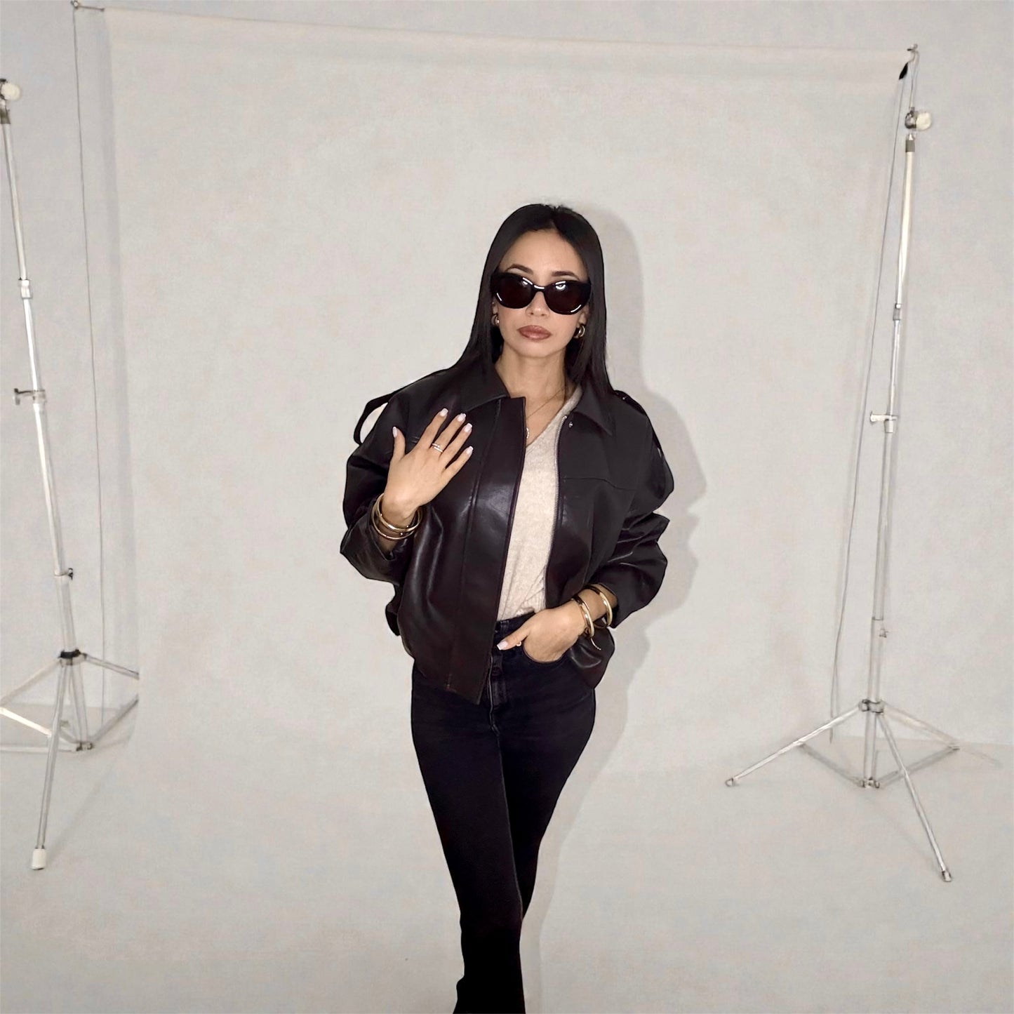 VESTE BOMBER EN SIMILICUIR